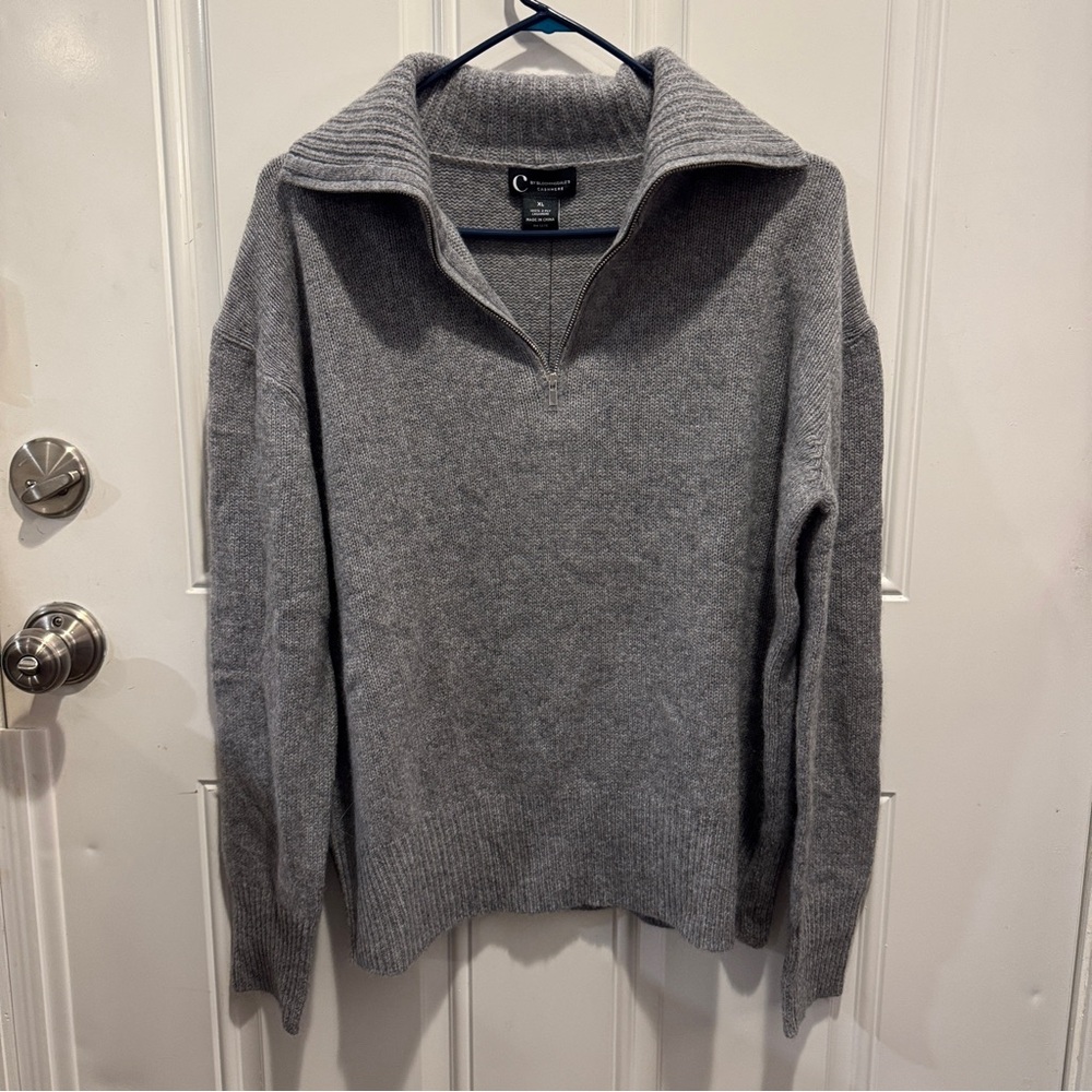 C by Bloomingdale’s 2-Ply Cashmere Grey Gray Sweater Quarter Zip Mock Neck $198